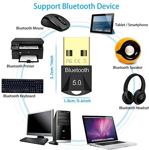 HAL USB Adaptador de Bluetooth 5.0 para PC, Dongle Adaptador Bluetooth Transmisor y Receptor para Windows 7/8/8.1/10 para Portátil /Auricular/Altavoz/Ratón/Teclado, Plug & Play