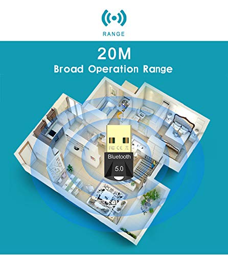 HAL USB Adaptador de Bluetooth 5.0 para PC, Dongle Adaptador Bluetooth Transmisor y Receptor para Windows 7/8/8.1/10 para Portátil /Auricular/Altavoz/Ratón/Teclado, Plug & Play