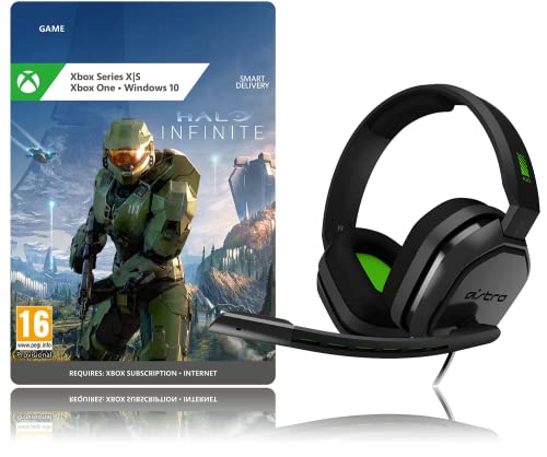 Halo Infinite Steelbook+ASTRO Gaming A10 Auriculares alámbricos, ligeros y resistentes, clavija de 3.5mm, para Xbox Series X y S, Xbox One, PS5, PS4, Nintendo Switch, PC, Mac, móvil - Blanco/Verde