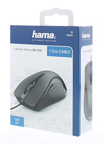 Hama 00182602 | 1200 dpi Ratón óptico con Cable USB Negro