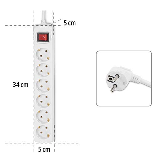 Hama 30384 - Regleta de 6 Tomas con Interruptor, 230 V, 1,4 m, Blanco