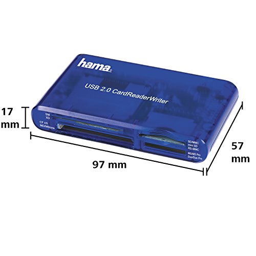 Hama - USB CardReaderWriter 35in1, USB 2.0/1.1, 20 MB/s, 480 Mbit/s, Azul, 97 x 57 x 17 mm, 65 g