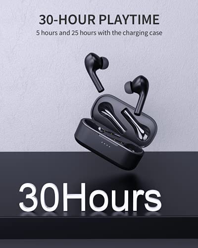 Hamlaem Auriculares Inalámbricos Bluetooth 5.2, Auriculares Bluetooth Estuche de Carga Inalámbrica, IPX8 Impermeable, Sonido Estéreo, Reproducción de 30 Horas, Micrófonos MEMS