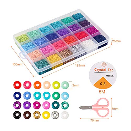 Hanbee Cuentas de Colores 24000 Piezas 2mm Mini Cuentas y Abalorios Cristal para DIY Pulseras Collares Bisutería (24 Colores)