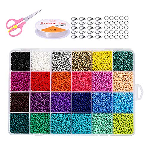 Hanbee Cuentas de Colores 24000 Piezas 2mm Mini Cuentas y Abalorios Cristal para DIY Pulseras Collares Bisutería (24 Colores)