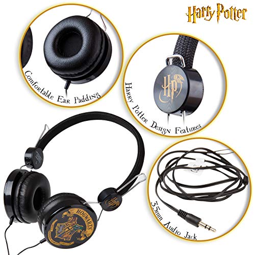 Harry Potter Auriculares Niños, Auriculares Diadema Diseño Hogwarts, Cascos Musica Niños, Volumen Limitado 85dB, Regalos Harry Potter para Niños y Niñas