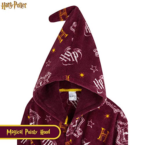 HARRY POTTER Bata Forro Polar Niño, Albornoz Niño Diseño Gryffindor con Capucha y Cinturón, Batas de Casa Para Niños, Regalos para Niños Niñas 7-14 Años (Burdeos, 11-12 Años)