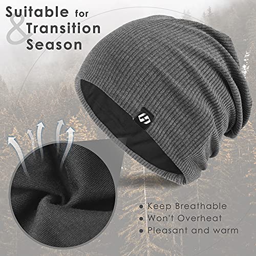 HASAGEI Beanie - Gorro para mujer y hombre, suave y elástico, para entretiempo, Gris Oscuro, Talla única
