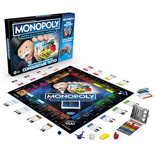 Hasbro Monopoly Super Electronic Banking (Juego en Caja con Lector electrónico de Tarjetas de crédito, versión en Italiano)