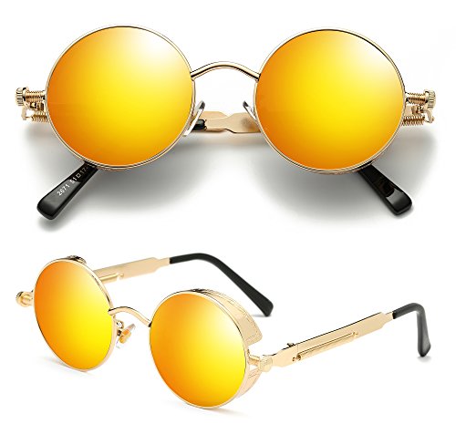 HatPanda Steampunk estilo retro inspirado círculo metálico redondo gafas de sol polarizadas para hombres