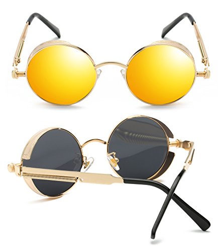 HatPanda Steampunk estilo retro inspirado círculo metálico redondo gafas de sol polarizadas para hombres