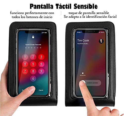 Hattie Bolso de Teléfono Móvil con Pantalla Táctil para Mujer, Bolsos Bandolera de Móvil para Guardar Hasta 6,5" Bolso Monedero Cuero PU Pequeño con 2 Correa de Hombro Desmontable (Negro)