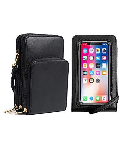 Hattie Bolso de Teléfono Móvil con Pantalla Táctil para Mujer, Bolsos Bandolera de Móvil para Guardar Hasta 6,5" Bolso Monedero Cuero PU Pequeño con 2 Correa de Hombro Desmontable (Negro)
