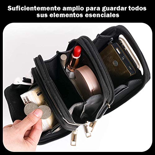 Hattie Bolso de Teléfono Móvil con Pantalla Táctil para Mujer, Bolsos Bandolera de Móvil para Guardar Hasta 6,5" Bolso Monedero Cuero PU Pequeño con 2 Correa de Hombro Desmontable (Negro)