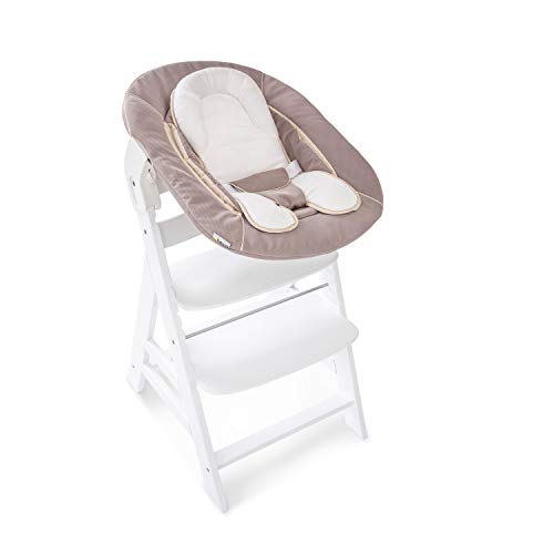 Hauck Alpha Bouncer - 2 en 1 para recién nacido, hamaca de tejido suave, combinable con trona de madera evolutiva Alpha+ y Beta+ de HAUCK, incluido reductor, mecedora para bebes, Stretch Beige 661987