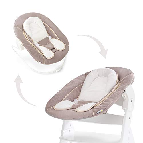 Hauck Alpha Bouncer - 2 en 1 para recién nacido, hamaca de tejido suave, combinable con trona de madera evolutiva Alpha+ y Beta+ de HAUCK, incluido reductor, mecedora para bebes, Stretch Beige 661987