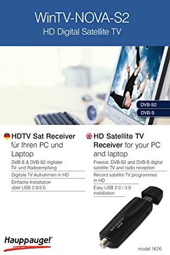 Hauppauge WinTV-Nova-S2 01676 - Sintonizador de televisión Digital por satélite HD DVB-S2 y DVB-S para portátil o PC