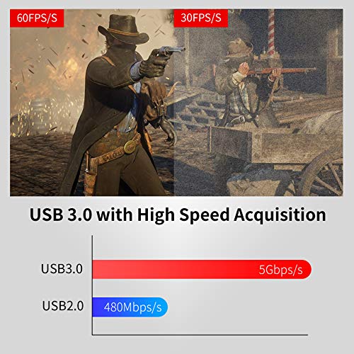 HDMI Game Capture Card, USB 3.0,4K Full HD 1080P， Capturadorna de Juegos (Xbox 360, Playstation o Nintendo) co una Imagen a 1080P 60FPS Captura