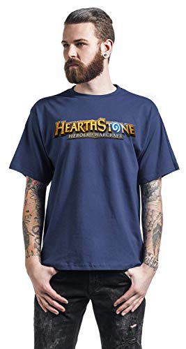 Hearthstone Logo - Heroes of Warcraft Hombre Camiseta Azul S, 100% algodón, Regular