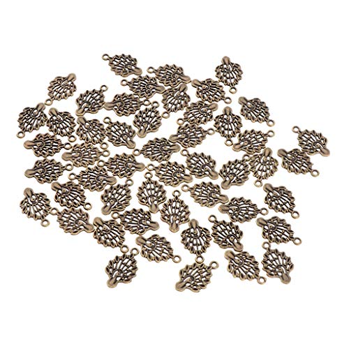 Hellery 50pcs Venta Al por Mayor Mini Encantos Antiguos del Pavo Real Granos Flojos Fabricación De Joyas De Bricolaje - Antique Cyan