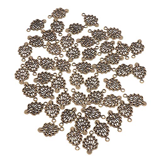 Hellery 50pcs Venta Al por Mayor Mini Encantos Antiguos del Pavo Real Granos Flojos Fabricación De Joyas De Bricolaje - Antique Cyan