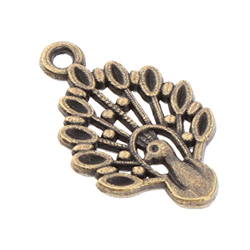 Hellery 50pcs Venta Al por Mayor Mini Encantos Antiguos del Pavo Real Granos Flojos Fabricación De Joyas De Bricolaje - Antique Cyan