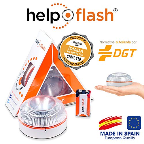 HELP FLASH HFAA-01 Estandar Luz de Emergencia Autónoma Señal V16 de Preseñalización de Peligro, Homologada, Autorizada por la DGT, Blanco