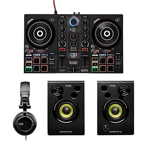 Hercules DJLearning Kit: Controladora de DJ USB de 2 decks DJControl Inpulse 200 + Auriculares HDP DJ45 + Altavoces de monitorización DJMonitor 32