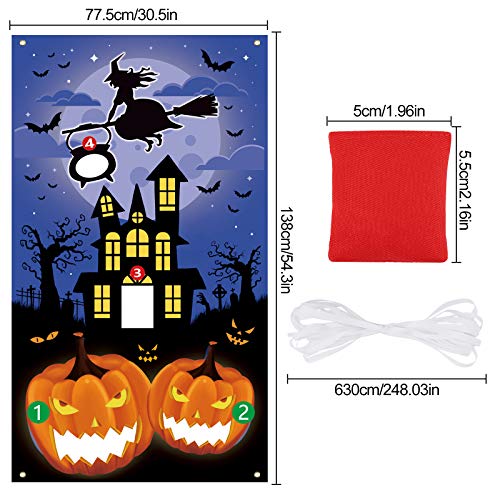 Herefun Juego de Lanzamiento de Halloween, Pancarta Juego Lanzamiento Carnaval, Juego de Lanzamiento para Niños Adultos con 6 Bolsas de Frijoles y 19,6 Pies de Cuerda