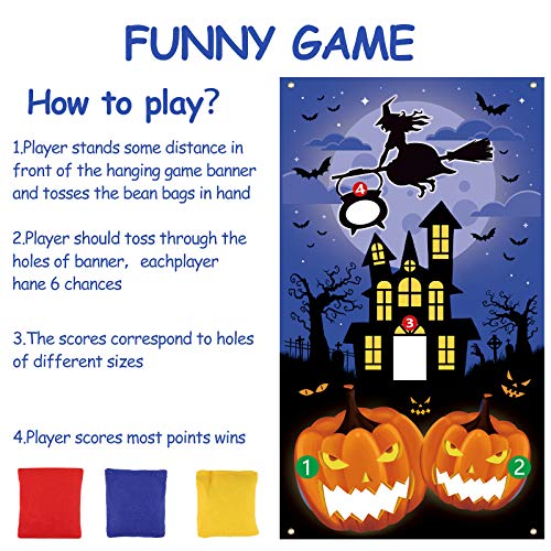 Herefun Juego de Lanzamiento de Halloween, Pancarta Juego Lanzamiento Carnaval, Juego de Lanzamiento para Niños Adultos con 6 Bolsas de Frijoles y 19,6 Pies de Cuerda