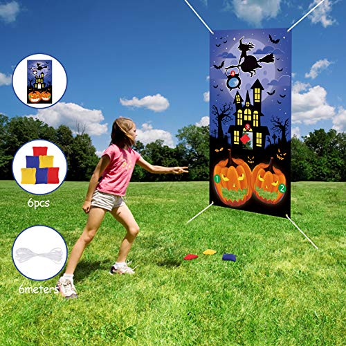 Herefun Juego de Lanzamiento de Halloween, Pancarta Juego Lanzamiento Carnaval, Juego de Lanzamiento para Niños Adultos con 6 Bolsas de Frijoles y 19,6 Pies de Cuerda