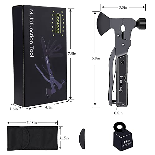 Herramienta Multiuso 18 en 1, Hacha Supervivencia de Bolsillo, Inoxidable Hacha Supervivencia Kit con Martillo Multiusos, Hacha Martillo Plegable para Acampar Caza Negro