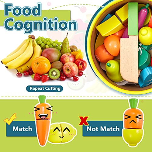 HERSITY Frutas y Verduras Madera para Cortar Comida Juguetes Juego de Educativos Alimentos para Niños Niñas