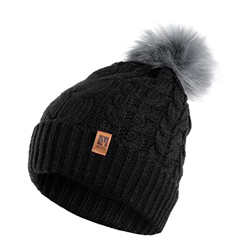 HEYO Juego de 3 piezas de gorro de invierno para mujer, gorro, bufanda y guantes forrados HZ0004, Negro , Talla única