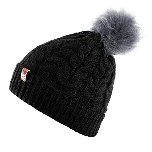 HEYO Juego de 3 piezas de gorro de invierno para mujer, gorro, bufanda y guantes forrados HZ0004, Negro , Talla única