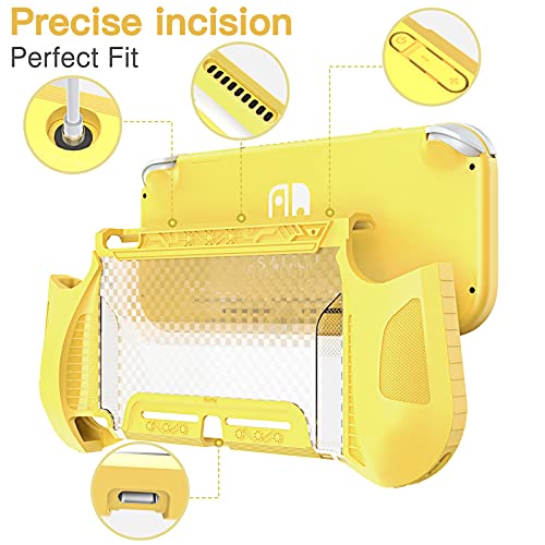 HEYSTOP Carcasa para Nintendo Switch Lite, Funda para Nintendo Switch Lite con Protector de Pantalla para Nintendo Switch Lite Console y Grips con Agarres para el Pulgar - Amarillo