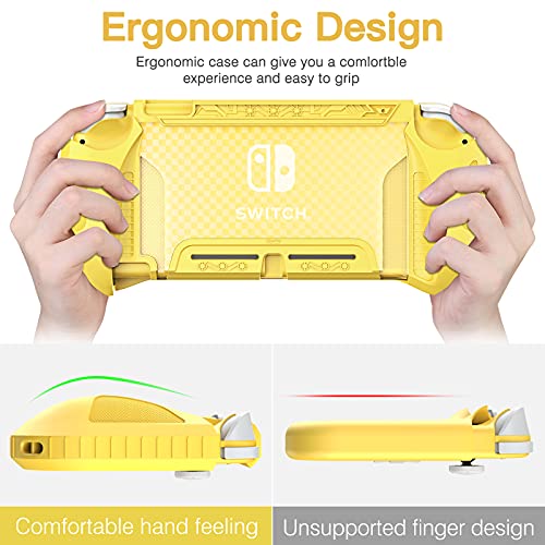 HEYSTOP Carcasa para Nintendo Switch Lite, Funda para Nintendo Switch Lite con Protector de Pantalla para Nintendo Switch Lite Console y Grips con Agarres para el Pulgar - Amarillo