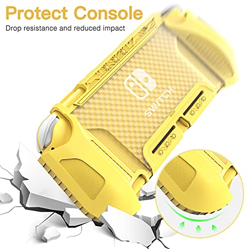 HEYSTOP Carcasa para Nintendo Switch Lite, Funda para Nintendo Switch Lite con Protector de Pantalla para Nintendo Switch Lite Console y Grips con Agarres para el Pulgar - Amarillo