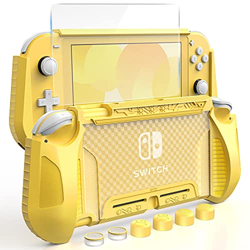 HEYSTOP Carcasa para Nintendo Switch Lite, Funda para Nintendo Switch Lite con Protector de Pantalla para Nintendo Switch Lite Console y Grips con Agarres para el Pulgar - Amarillo