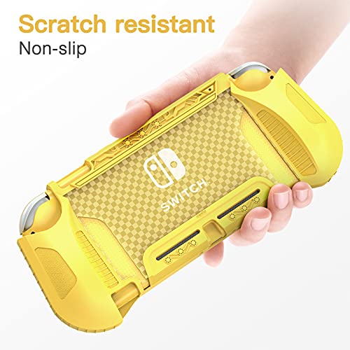 HEYSTOP Carcasa para Nintendo Switch Lite, Funda para Nintendo Switch Lite con Protector de Pantalla para Nintendo Switch Lite Console y Grips con Agarres para el Pulgar - Amarillo