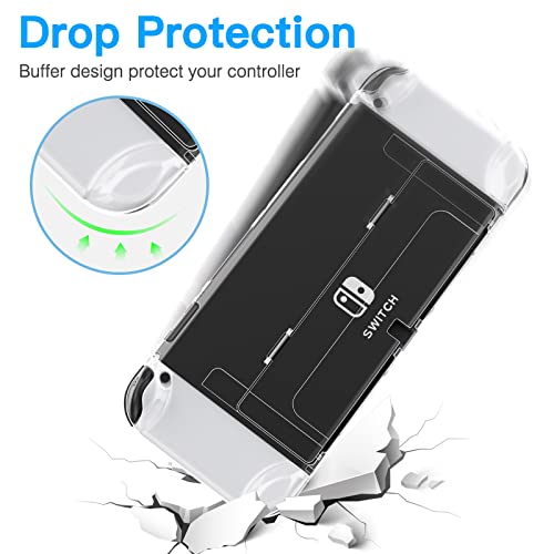 HEYSTOP Carcasa para Nintendo Switch OLED Model, Funda Nintendo Switch OLED con Soporte el Protector de Pantalla para Nintendo Switch OLED Console y Grip con Agarres para el Pulgar…