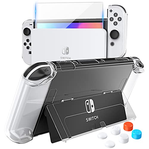 HEYSTOP Carcasa para Nintendo Switch OLED Model, Funda Nintendo Switch OLED con Soporte el Protector de Pantalla para Nintendo Switch OLED Console y Grip con Agarres para el Pulgar…