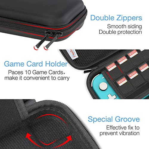 HEYSTOP Funda Compatible con Nintendo Switch Lite, Accesorios Nintendo Switch Lite con 10 Juegos de Nintendo Switch Organizador de Tarjeta, Nintendo Switch Lite Funda Accesorios - Negro
