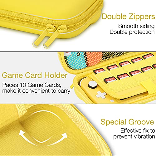 HEYSTOP Funda Compatible con Nintendo Switch Lite, Accesorios Nintendo Switch Lite con 10 Juegos de Nintendo Switch Organizador de Tarjeta, Nintendo Switch Lite Funda Accesorios - Amarillo