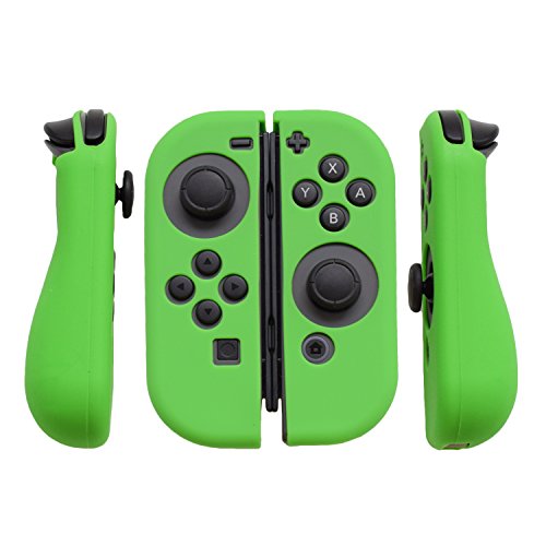 Hikfly Gel de Silicona Agarre Antideslizante Kits de Protección Carcasas Cubrir Piel para Nintendo Switch Consolas y Joy-Con Controlador Con 8pcs Gel de Silicona Empuñaduras Gorras(Verde)