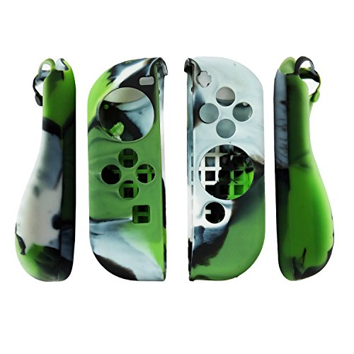 Hikfly Gel de Silicona Agarre Antideslizante Kits de Protección Carcasas Cubrir Piel para Nintendo Switch Consolas y Joy-Con Controlador Con 8pcs Gel de Silicona Empuñaduras Gorras(Camo Green)