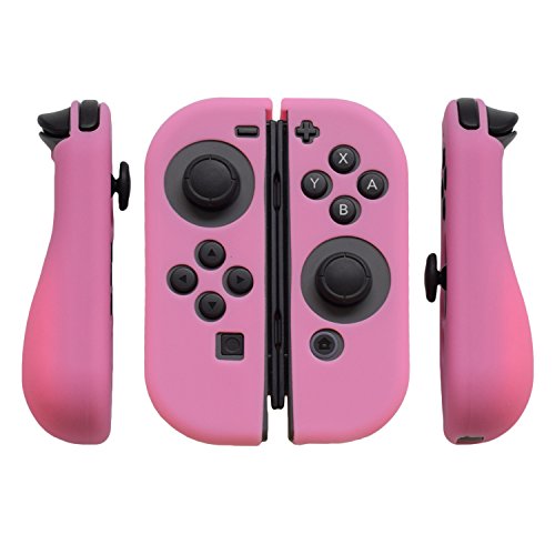 Hikfly Gel de Silicona Agarre Antideslizante Kits de Protección Carcasas Cubrir Piel para Nintendo Switch Consolas y Joy-Con Controlador Con 8pcs Gel de Silicona Empuñaduras Gorras(Rosado)