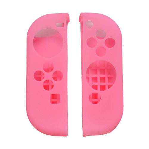 Hikfly Gel de Silicona Agarre Antideslizante Kits de Protección Carcasas Cubrir Piel para Nintendo Switch Consolas y Joy-Con Controlador Con 8pcs Gel de Silicona Empuñaduras Gorras(Rosado)