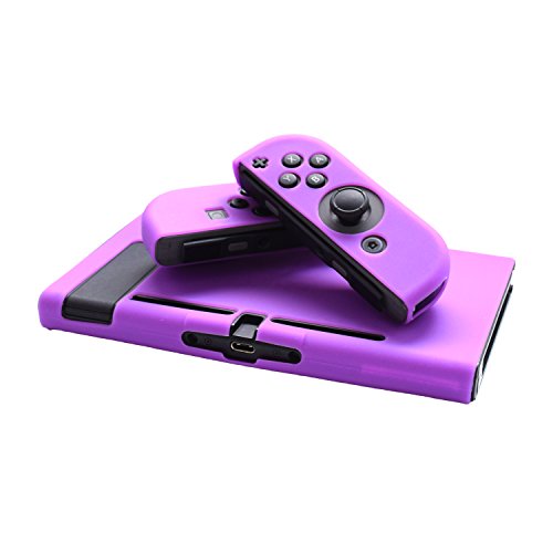 Hikfly Gel de Silicona Agarre Antideslizante Kits de Protección Carcasas Cubrir Piel para Nintendo Switch Consolas y Joy-Con Controlador Con 8pcs Gel de Silicona Empuñaduras Gorras(Púrpura)
