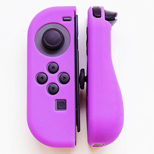 Hikfly Gel de Silicona Agarre Antideslizante Kits de Protección Carcasas Cubrir Piel para Nintendo Switch Consolas y Joy-Con Controlador Con 8pcs Gel de Silicona Empuñaduras Gorras(Púrpura)